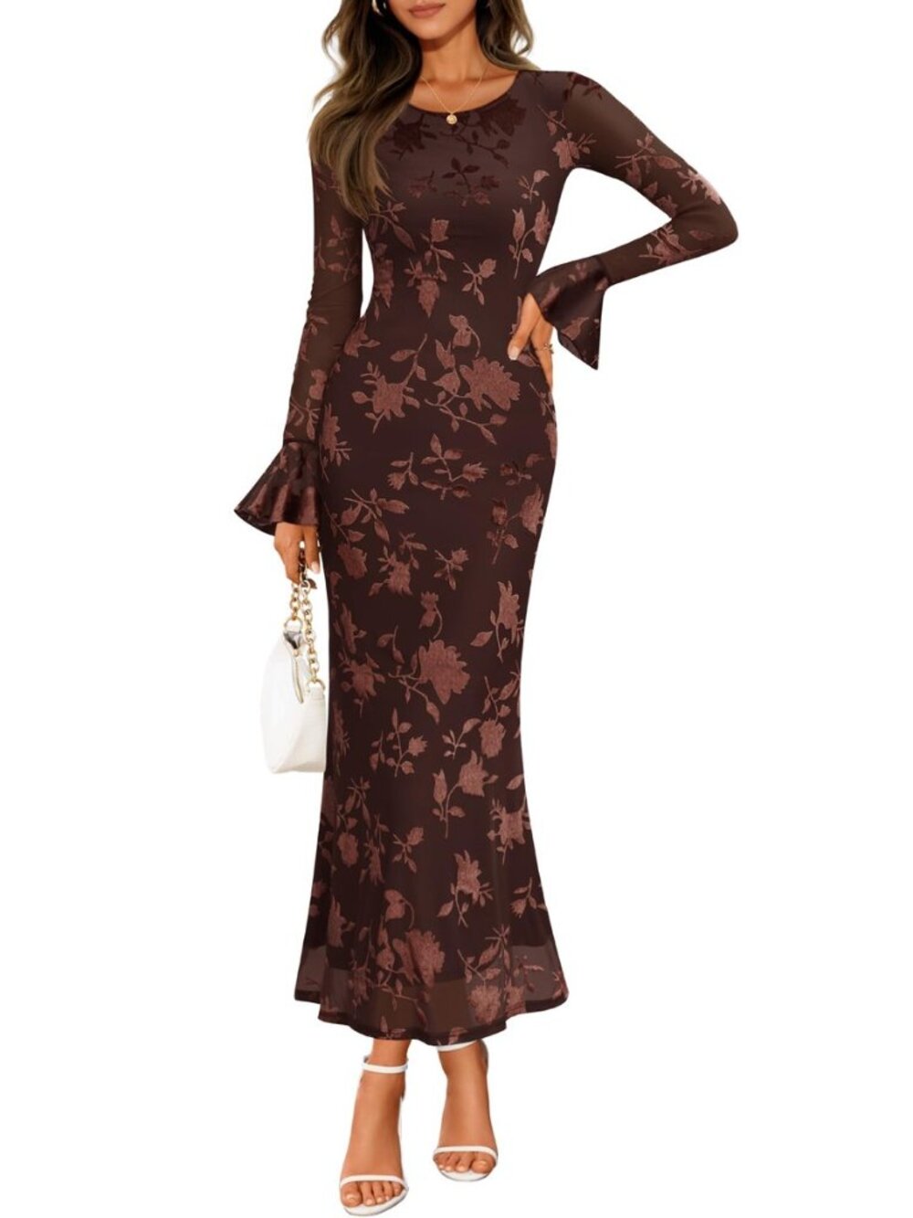 Women's Fall Bell Long Sleeve Wedding Guest Dresses